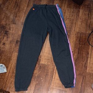 Aviator Nation Black Joggers with Colorful Stripes